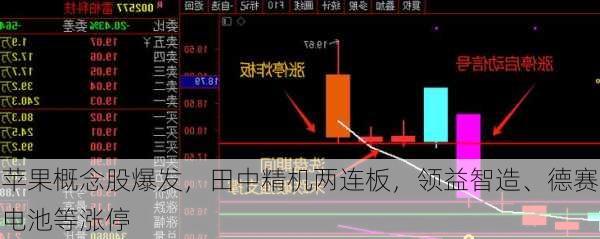 苹果概念股爆发，田中精机两连板，领益智造、德赛电池等涨停