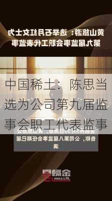 中国稀土：陈思当选为公司第九届监事会职工代表监事