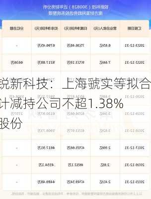 锐新科技：上海虢实等拟合计减持公司不超1.38%股份