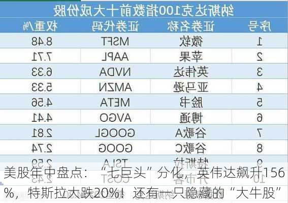 美股年中盘点：“七巨头”分化，英伟达飙升156%，特斯拉大跌20%！还有一只隐藏的“大牛股”