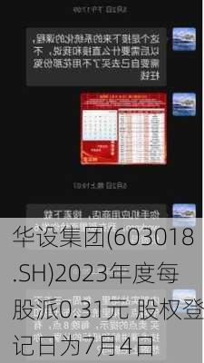 华设集团(603018.SH)2023年度每股派0.31元 股权登记日为7月4日