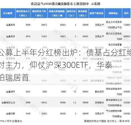 公募上半年分红榜出炉：债基占分红绝对主力，仰仗沪深300ETF，华泰柏瑞居首