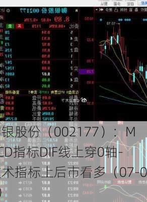 御银股份（002177）：MACD指标DIF线上穿0轴-技术指标上后市看多（07-01）