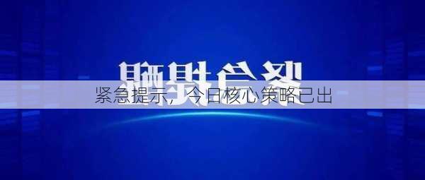 紧急提示，今日核心策略已出