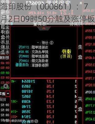 海印股份（000861）：7月2日09时50分触及涨停板