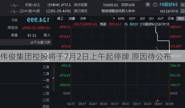 伟俊集团控股将于7月2日上午起停牌 原因待公布