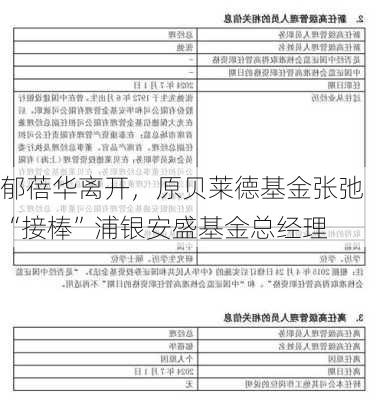 郁蓓华离开，原贝莱德基金张弛“接棒”浦银安盛基金总经理