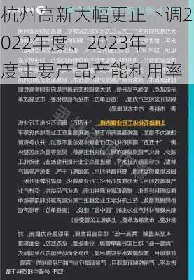 杭州高新大幅更正下调2022年度、2023年度主要产品产能利用率