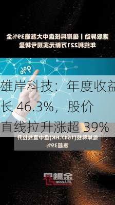 雄岸科技：年度收益增长 46.3%，股价直线拉升涨超 39%