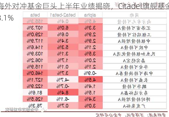 海外对冲基金巨头上半年业绩揭晓，Citadel旗舰基金8.1%