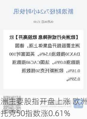 欧洲主要股指开盘上涨 欧洲斯托克50指数涨0.61%