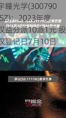 宇瞳光学(300790.SZ)：2023年度权益分派10派1元 股权登记日7月10日