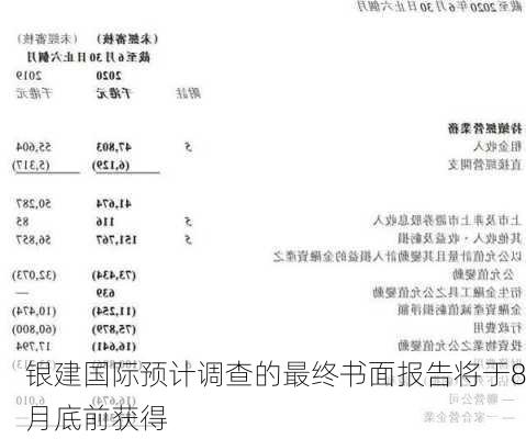 银建国际预计调查的最终书面报告将于8月底前获得