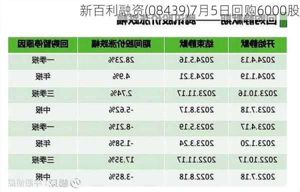 新百利融资(08439)7月5日回购6000股