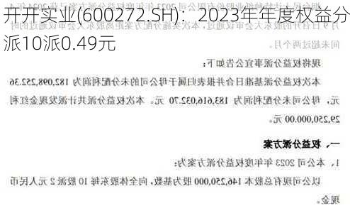 开开实业(600272.SH)：2023年年度权益分派10派0.49元