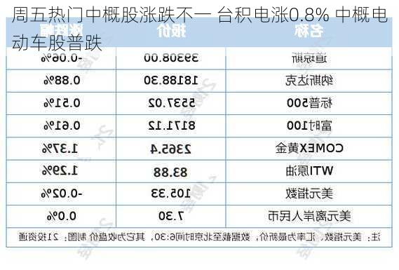 周五热门中概股涨跌不一 台积电涨0.8% 中概电动车股普跌