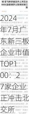 2024年7月广东新三板企业市值TOP100：27家企业正冲击北交所