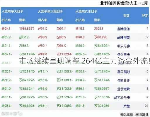 市场继续呈现调整 264亿主力资金外流！