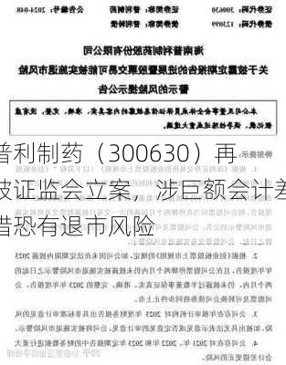 普利制药（300630）再被证监会立案，涉巨额会计差错恐有退市风险