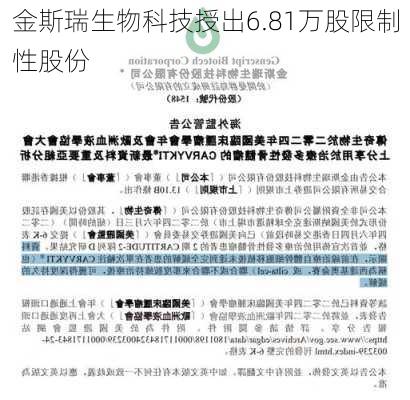 金斯瑞生物科技授出6.81万股限制性股份