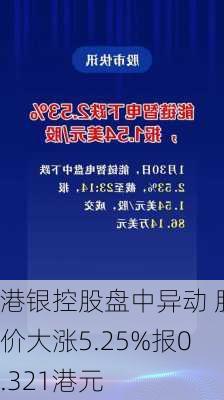 港银控股盘中异动 股价大涨5.25%报0.321港元