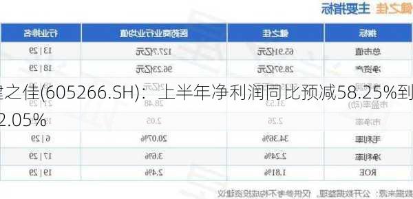 健之佳(605266.SH)：上半年净利润同比预减58.25%到62.05%