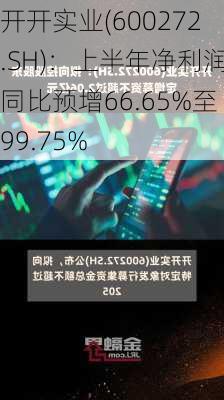 开开实业(600272.SH)：上半年净利润同比预增66.65%至99.75%