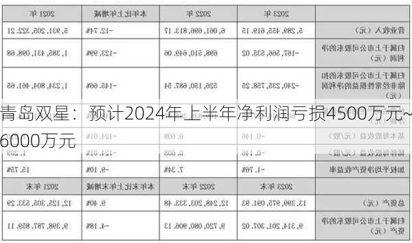 青岛双星：预计2024年上半年净利润亏损4500万元~6000万元