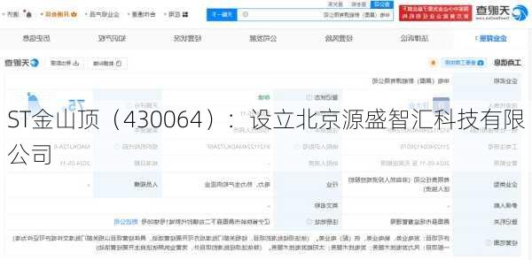 ST金山顶（430064）：设立北京源盛智汇科技有限公司