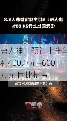 唐人神：预计上半年净利400万元―600万元 同比扭亏