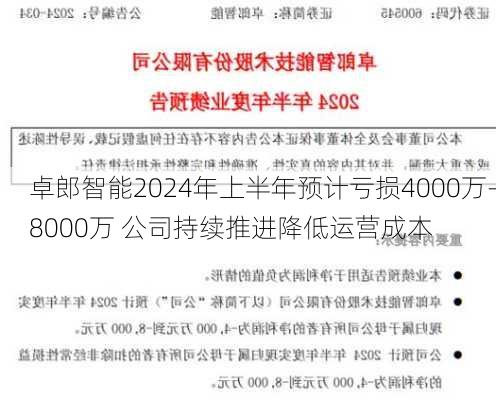 卓郎智能2024年上半年预计亏损4000万-8000万 公司持续推进降低运营成本