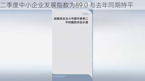 二季度中小企业发展指数为89.0 与去年同期持平