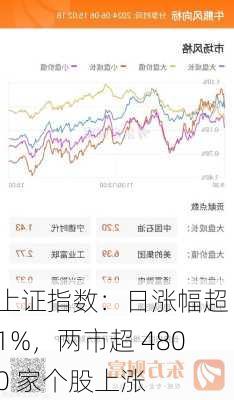 上证指数：日涨幅超 1%，两市超 4800 家个股上涨