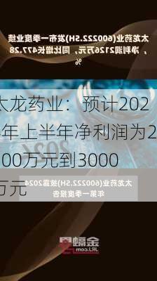 太龙药业：预计2024年上半年净利润为2500万元到3000万元