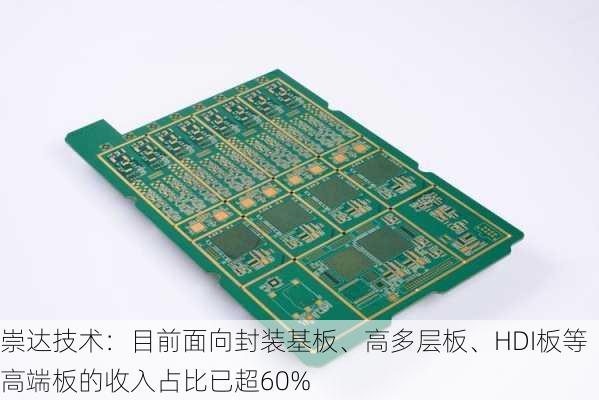 崇达技术：目前面向封装基板、高多层板、HDI板等高端板的收入占比已超60%