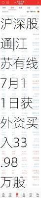 沪深股通|江苏有线7月11日获外资买入33.98万股