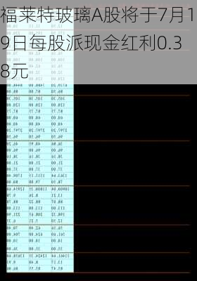 福莱特玻璃A股将于7月19日每股派现金红利0.38元