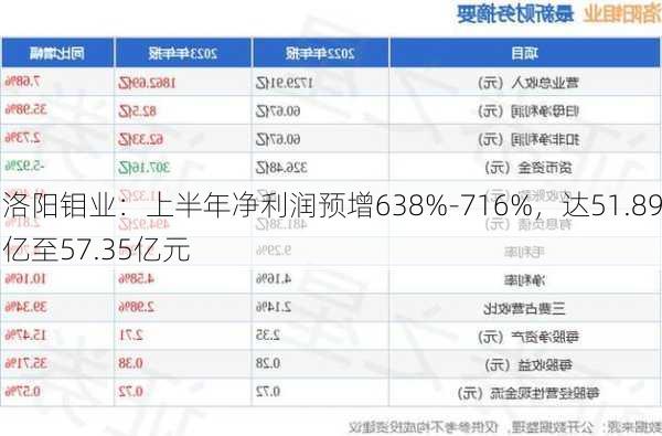 洛阳钼业：上半年净利润预增638%-716%，达51.89亿至57.35亿元