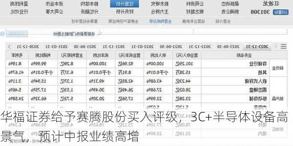 华福证券给予赛腾股份买入评级，3C+半导体设备高景气，预计中报业绩高增