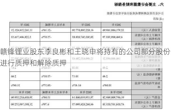 赣锋锂业股东李良彬和王晓申将持有的公司部分股份进行质押和解除质押