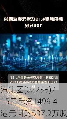 广汽集团(02238)7月15日斥资1499.4万港元回购537.2万股