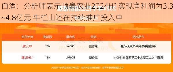 白酒：分析师表示顺鑫农业2024H1实现净利润为3.3~4.8亿元 牛栏山还在持续推广投入中