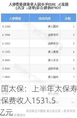 中国太保：上半年太保寿险保费收入1531.59亿元