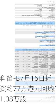 科笛-B7月16日耗资约77万港元回购11.08万股