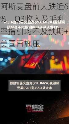 阿斯麦盘前大跌近6%，Q3收入及毛利率指引均不及预期+美国再施压