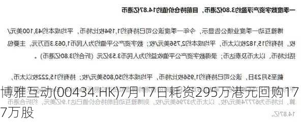 博雅互动(00434.HK)7月17日耗资295万港元回购177万股