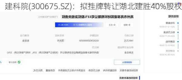 建科院(300675.SZ)：拟挂牌转让湖北建胜40%股权