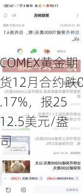 COMEX黄金期货12月合约跌0.17%，报2512.5美元/盎司