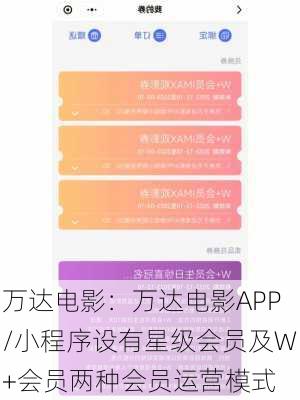 万达电影：万达电影APP/小程序设有星级会员及W+会员两种会员运营模式