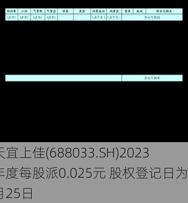 天宜上佳(688033.SH)2023年度每股派0.025元 股权登记日为7月25日